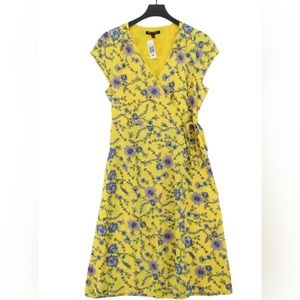 Banana Republic Wrap Dress Yellow Floral Lined Sleeveless Size 12 (Flaw)
